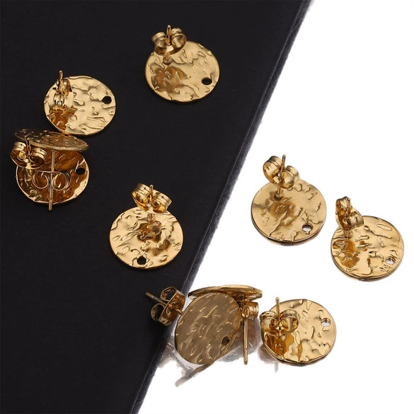 Stainless Steel Round Stud Earrings Irregular Embossed Electroplated Jewelry Accessories
