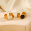 Stainless Steel Round Women's Retro Geometric Hammer Pattern Open Oil Drop Ring 18K Gold Plated