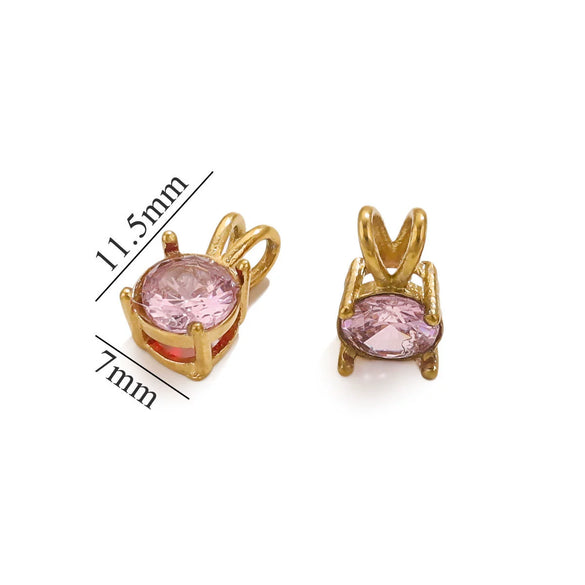 Stainless Steel Round Zircon Pendant Jewelry Accessories Electroplated 18K Gold For Diy Necklace Earrings