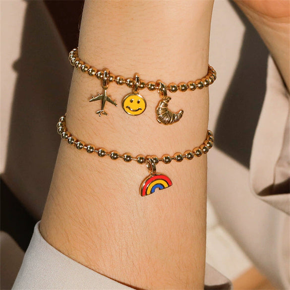 Stainless Steel Rugby Keychain With Rainbow Butterfly Ins Style Electroplating Process