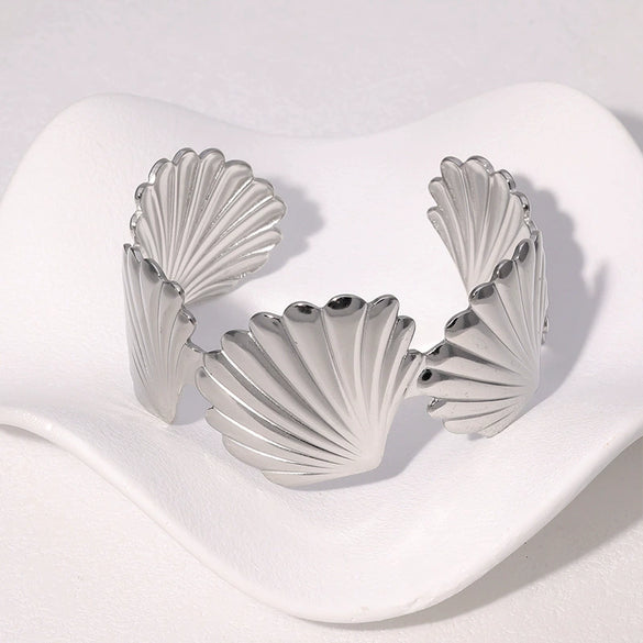 Stainless Steel Scallop Adjustable Open Wide Women's Fashion Simple Electroplated Bracelet