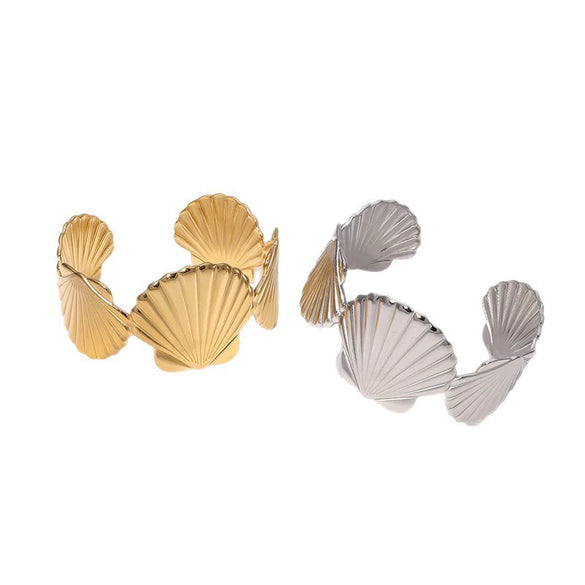 Stainless Steel Scallop Simple Open Bracelet Electroplated Jewelry For Women