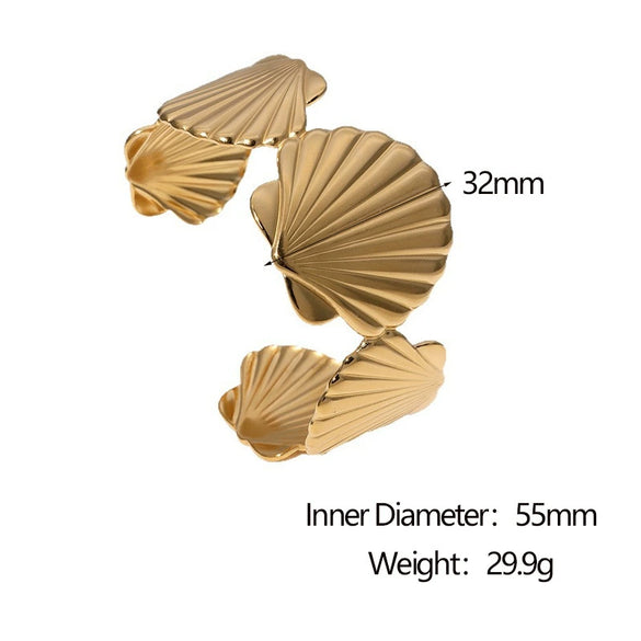 Stainless Steel Scallop Simple Open Bracelet Electroplated Jewelry For Women