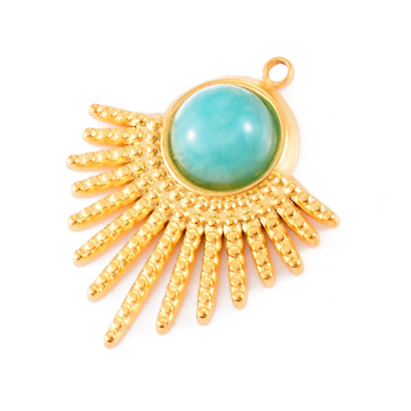 Stainless Steel Sector Pendant Accessories Inlaid Natural Stone Electroplated Radiant Sun Earrings Necklace Diy