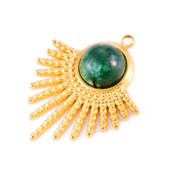 Stainless Steel Sector Pendant Accessories Inlaid Natural Stone Electroplated Radiant Sun Earrings Necklace Diy