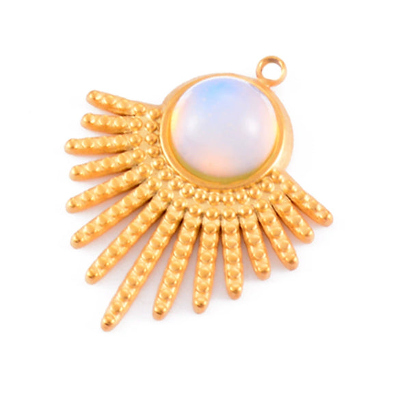 Stainless Steel Sector Pendant Accessories Inlaid Natural Stone Electroplated Radiant Sun Earrings Necklace Diy