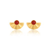 Stainless Steel Semicircular Fanshaped Inlaid Natural Stone Titanium Steel Stud Earrings For Women Light Luxury Style Electroplated