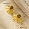 Stainless Steel Semicircular Fanshaped Inlaid Natural Stone Titanium Steel Stud Earrings For Women Light Luxury Style Electroplated
