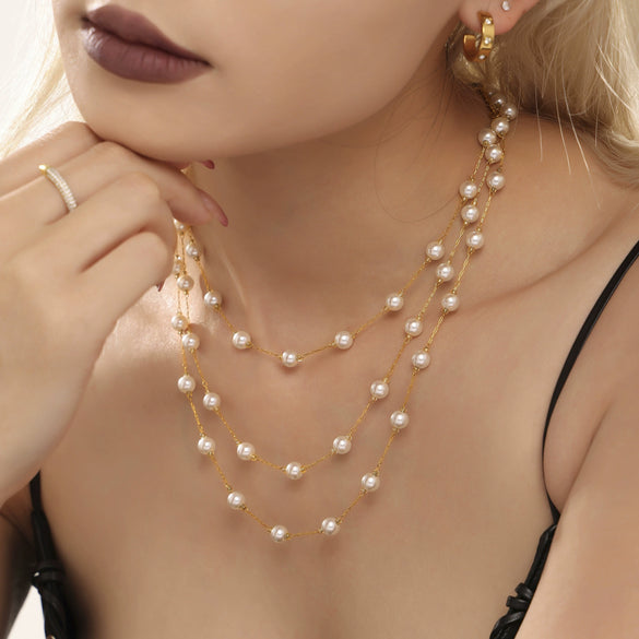 316L Stainless Steel Shell Beads Light Luxury Electroplated Round Collarbone Necklace And Bracelet For Women
