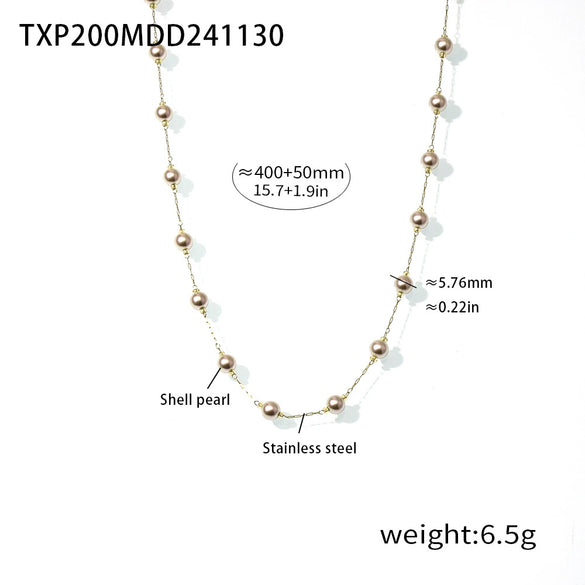 316L Stainless Steel Shell Beads Light Luxury Electroplated Round Collarbone Necklace And Bracelet For Women