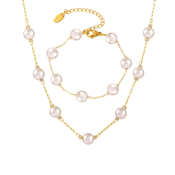 316L Stainless Steel Shell Beads Light Luxury Electroplated Round Collarbone Necklace And Bracelet For Women