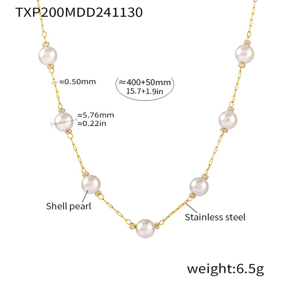316L Stainless Steel Shell Beads Light Luxury Electroplated Round Collarbone Necklace And Bracelet For Women