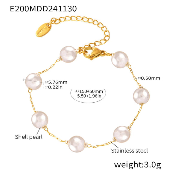 Stainless Steel Shell Beads Round Clavicle Necklace Bracelet Electroplated Light Style Women's Accessories