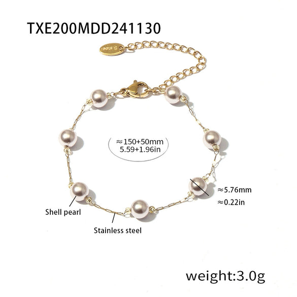 Stainless Steel Shell Beads Round Clavicle Necklace Bracelet Electroplated Light Style Women's Accessories