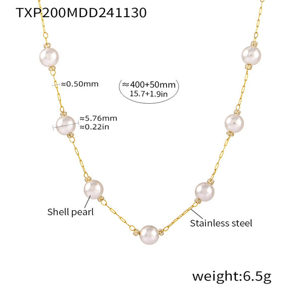 Stainless Steel Shell Beads Round Clavicle Necklace Bracelet Electroplated Light Style Women's Accessories