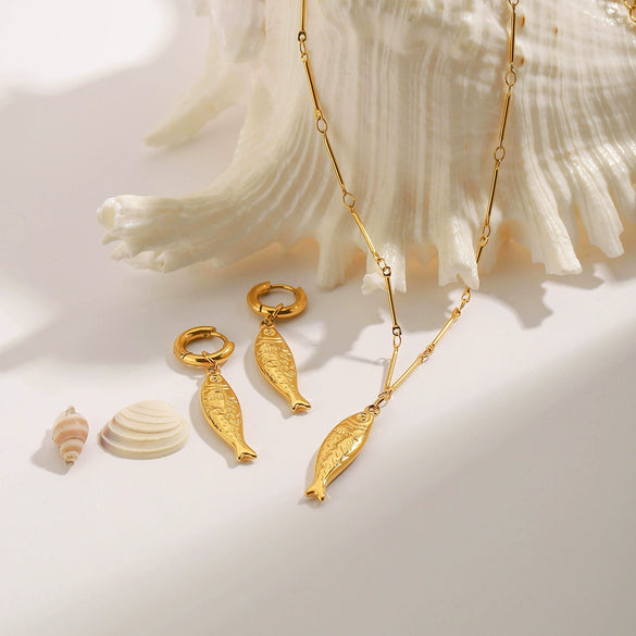 Stainless Steel Shell Conch Earrings And Necklace With Electroplating