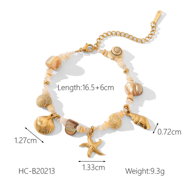 Stainless Steel Shell Conch Sea Star Shell Bracelet For Women With Electroplating And Geometric Design