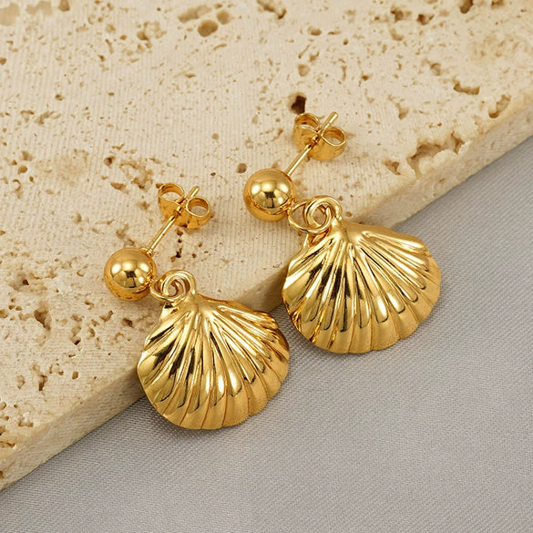 Stainless Steel Shell Earrings Electroplated Fashion Style For Women
