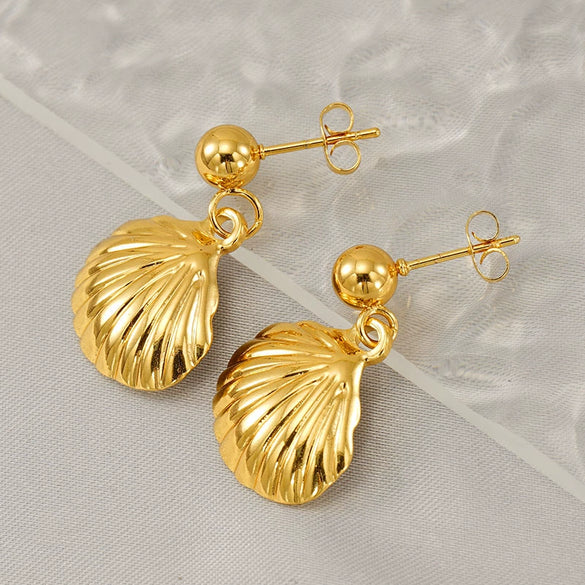 Stainless Steel Shell Earrings Electroplated Fashion Style For Women