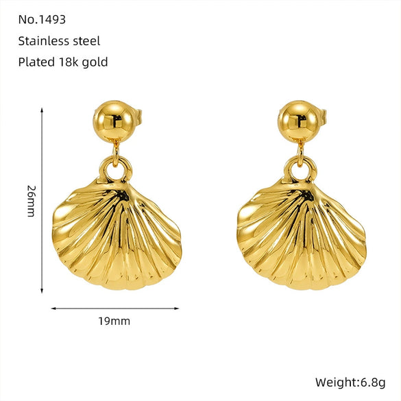 Stainless Steel Shell Earrings Electroplated Fashion Style For Women