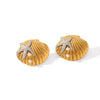 Stainless Steel Shell Geometric Starfish Earrings Electroplated For Women