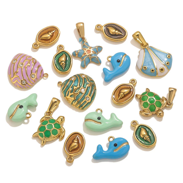 Stainless Steel Shell Oil Dripping Marine Series Electroplated Diy Handmade Jewelry Pendant Bracelet Necklace Accessories