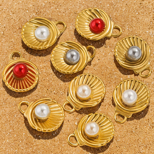 Stainless Steel Shell Pendant Inlaid Pearl Jewelry Accessories Electroplated 18K Niche Style