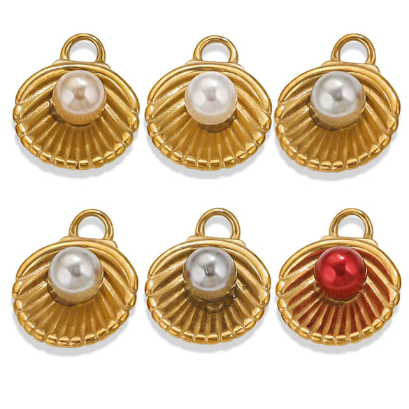 Stainless Steel Shell Pendant Inlaid Pearl Jewelry Accessories Electroplated 18K Niche Style