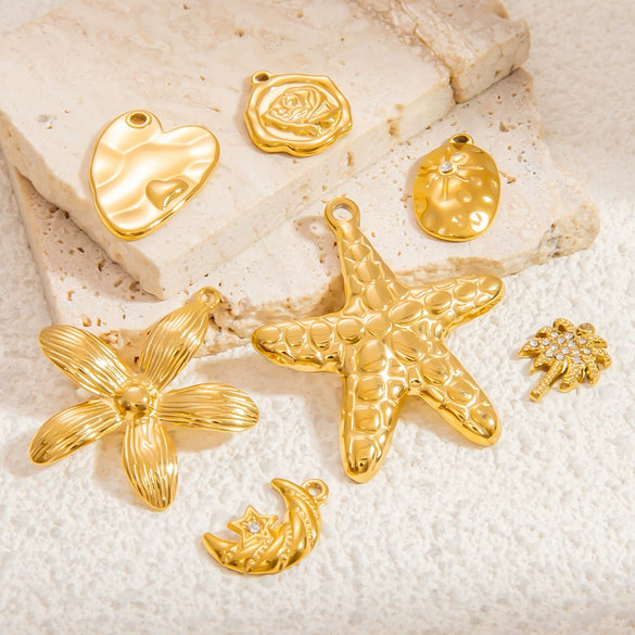 Stainless Steel Shell Starfish And Flower Pendant Necklace Electroplated Jewelry