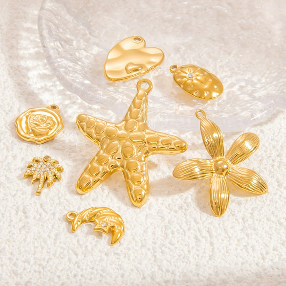 Stainless Steel Shell Starfish And Flower Pendant Necklace Electroplated Jewelry