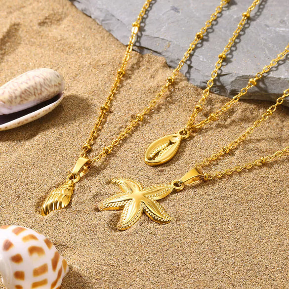 Stainless Steel Shell Starfish Beach Wind Clavicle Chain Jewelry With Electroplating Treatment