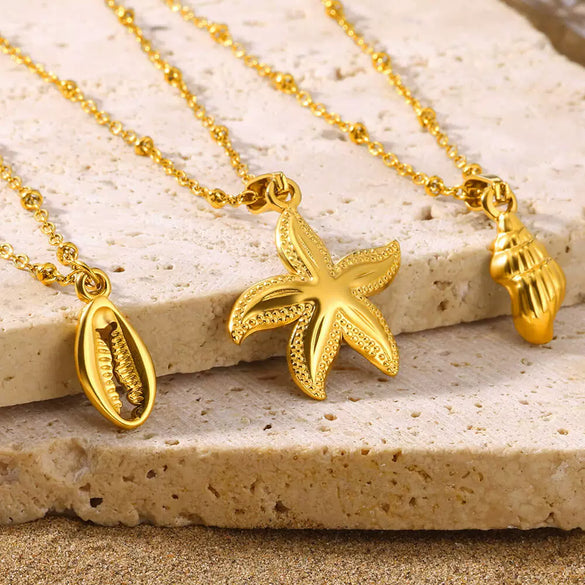 Stainless Steel Shell Starfish Beach Wind Clavicle Chain Jewelry With Electroplating Treatment