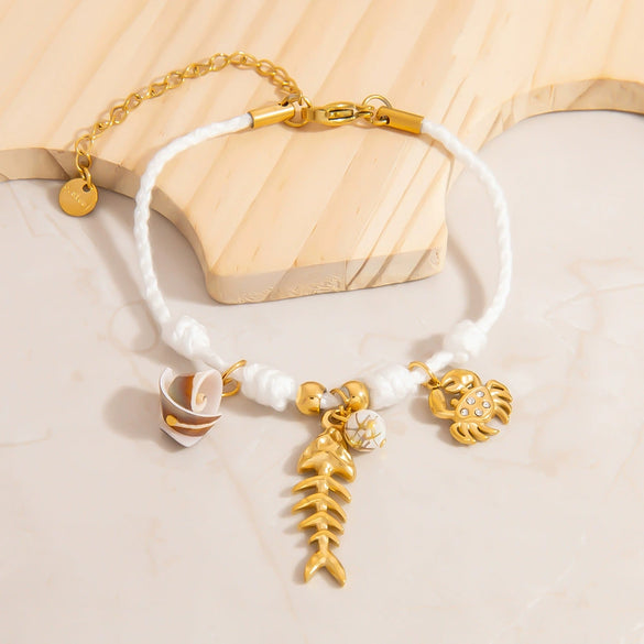 Stainless Steel Shell Starfish Pendant Bracelet Electroplated Ocean Series Minimalist Unisex