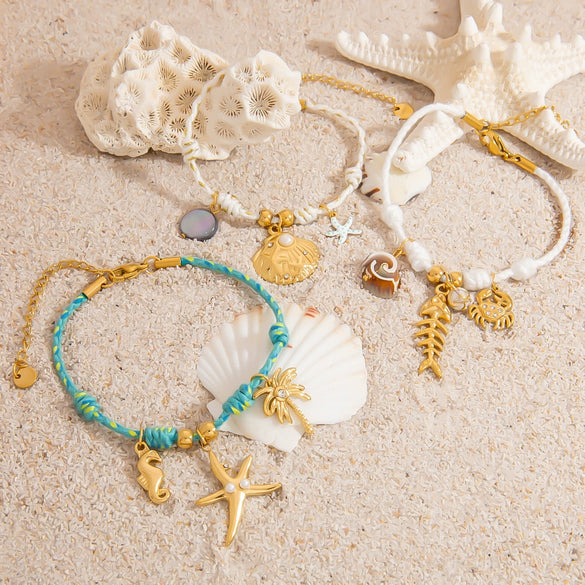 Stainless Steel Shell Starfish Pendant Bracelet Electroplated Ocean Series Minimalist Unisex