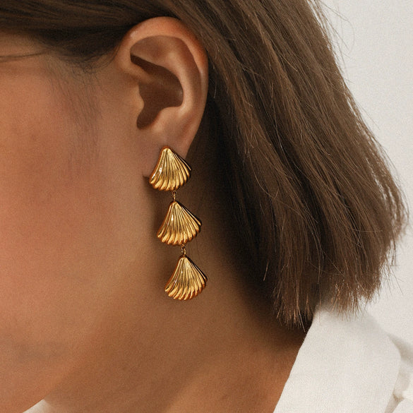 Stainless Steel Shell Tassel Earrings Geometric Electroplated Light Luxury Minimalist Women's