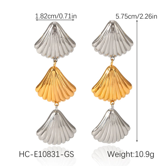 Stainless Steel Shell Tassel Earrings Geometric Electroplated Light Luxury Minimalist Women's