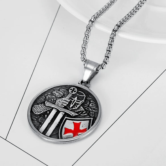 Stainless Steel Shield Pendant Necklace With Dripping Glue Finish And Distinctive Personality Style Jewelry
