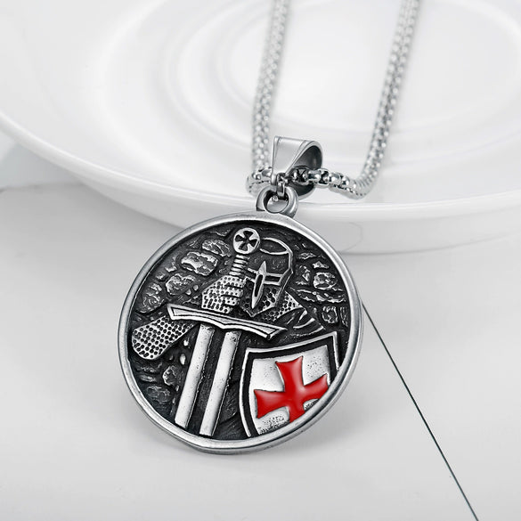 Stainless Steel Shield Pendant Necklace With Dripping Glue Finish And Distinctive Personality Style Jewelry