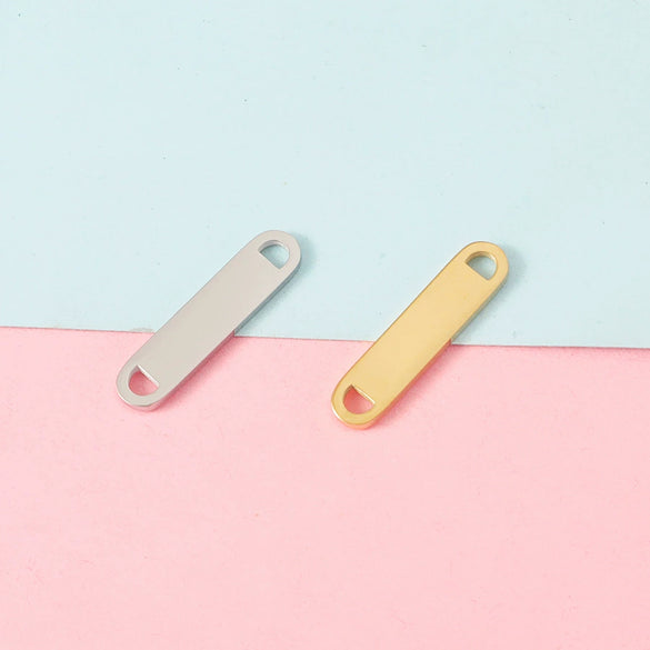 Stainless Steel Simple Geometric Double Hole Long Connecting Piece Engravable Pendant Necklace Jewelry Accessories