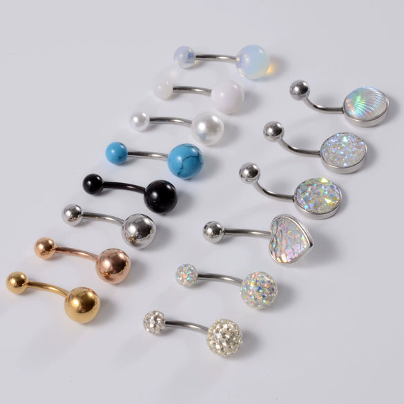 Stainless Steel Simple Geometric Electroplated Navel Ring With Colorful Fish Scale Pearl Ball And Acrylic Opal Mud Diamond Ball