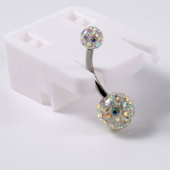 Stainless Steel Simple Geometric Electroplated Navel Ring With Colorful Fish Scale Pearl Ball And Acrylic Opal Mud Diamond Ball