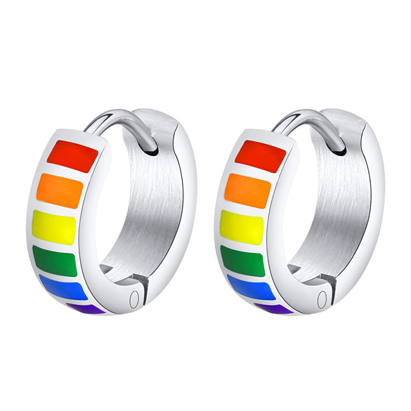 Stainless Steel Simple Geometric Nonpiercing Colorful Earrings