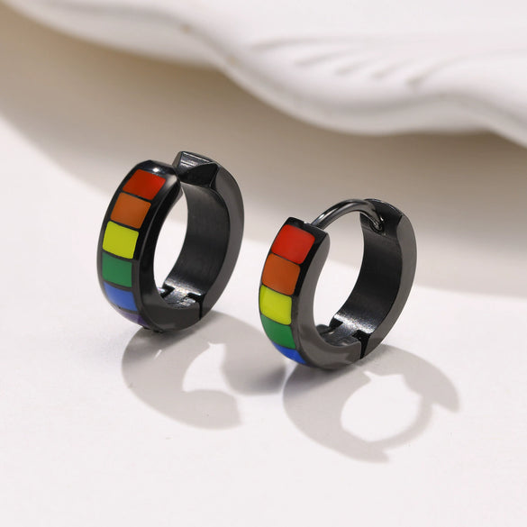 Stainless Steel Simple Geometric Nonpiercing Colorful Earrings