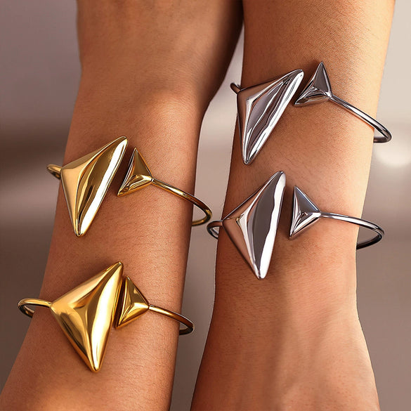316L Stainless Steel Simple Geometric Triangle Opening Accessories Bracelet With 18K Gold Plating Color Preservation