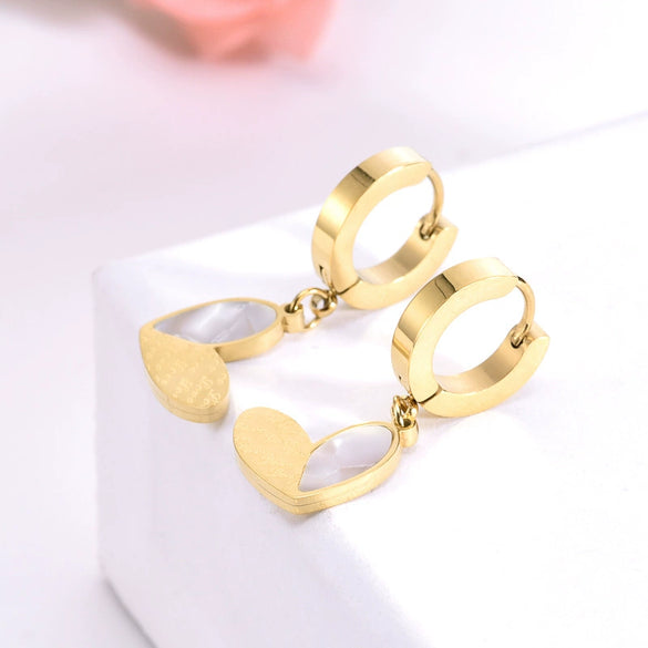 Stainless Steel Simple Love Shell Earrings With Animal Zodiac Pattern Color Preserving Ear Jewelry Niche All Match Fashion Earrings