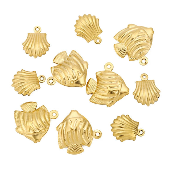 Stainless Steel Small Fish And Shell Pendant Accessories With Electroplating Natural Style