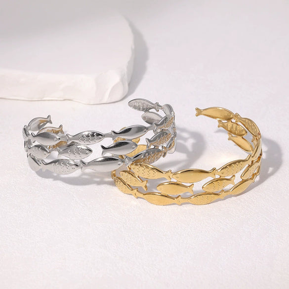 Stainless Steel Small Fish Bracelet For Women 18K Goldplated Highend Simple Fashion Hand Jewelry