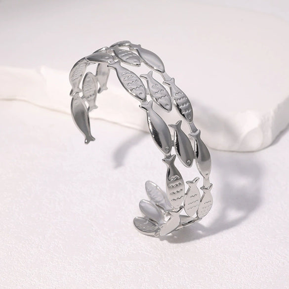 Stainless Steel Small Fish Bracelet For Women 18K Goldplated Highend Simple Fashion Hand Jewelry