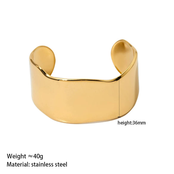 Stainless Steel Smooth Wide Bracelet Electroplated Gold In Vacuum Furnace Simple Geometric Design