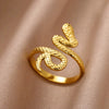 Stainless Steel Snake Animal Exaggerated Gothic Punk Style Electroplated Open Ring Jewelry
